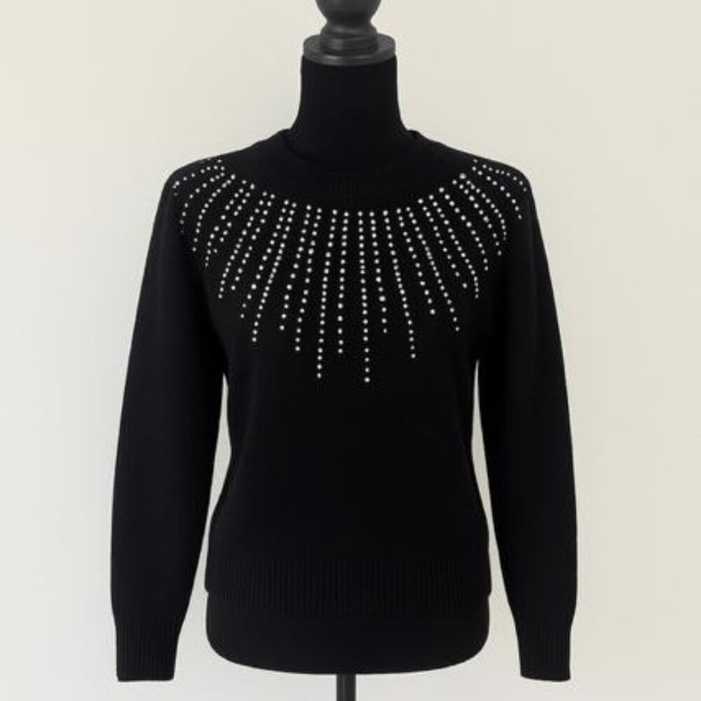 Black Rhinestone Embellished Sweater | 1980s Vintage Glam Style | Statement Holi